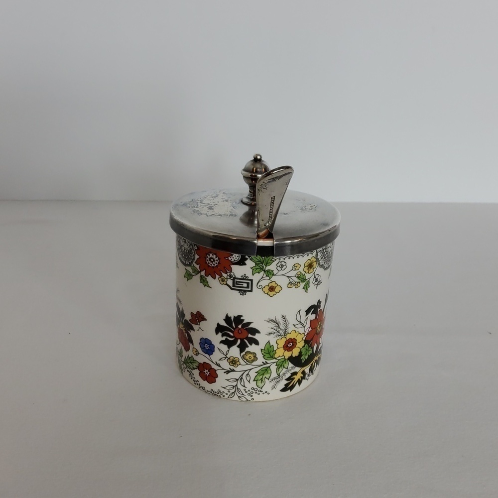 Vintage Royal Norfolk Jam pot with Silverplate lid &  Spoon